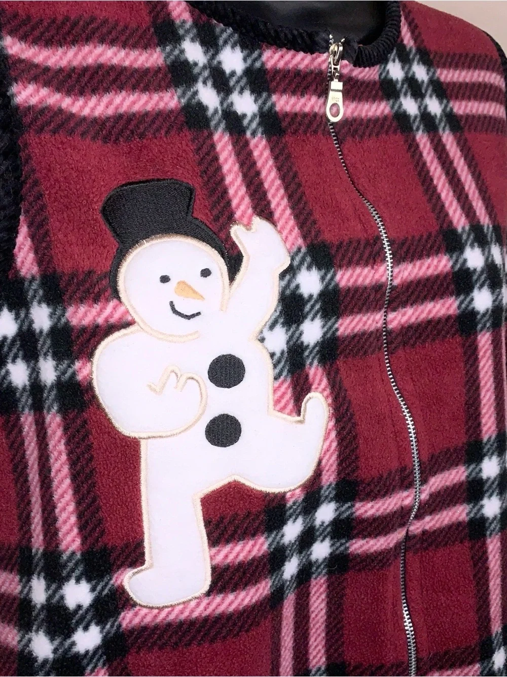 Medium Christopher And Banks Christmas Holiday Fleece Vest Plaid Snowman Plaid